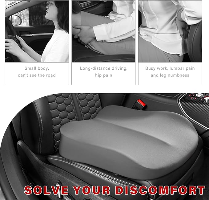 Car Seat Cushion, Ergonomic Memory Foam Auto Booster Seat Pad with Nonslip Bottom, Comfortable Vehicle Cushion for Short People Driving Fit for Sedan Truck SUV, Car Accessories (Gray)