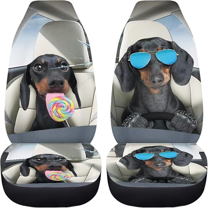 Funny Dachshunds Front Seat Covers for Cars Decorative Automotive Car Interior Covers Anti-Slip Seat Cover for Full Back and Seat Universal Fit for Cars Trucks SUVs