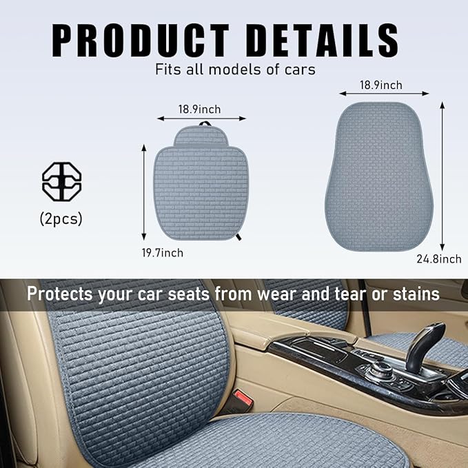 4PCS Car Seat Cover Pad, Breathable Auto Front Seat Bottom Cushion Mat & Seatback Cover, Soft Comfortable Vehicle Full Seat Protector, Universal Truck SUV Car Accessories (Gray)