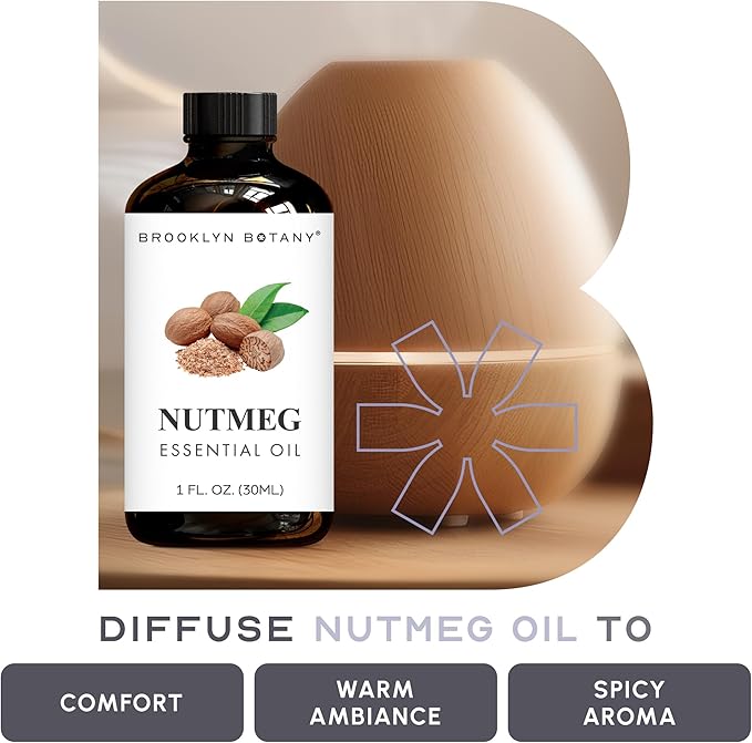 Brooklyn Botany Nutmeg Essential Oil - 100% Pure and Natural - Premium Grade with Dropper - for Aromatherapy and Diffuser - 1 Fl Oz
