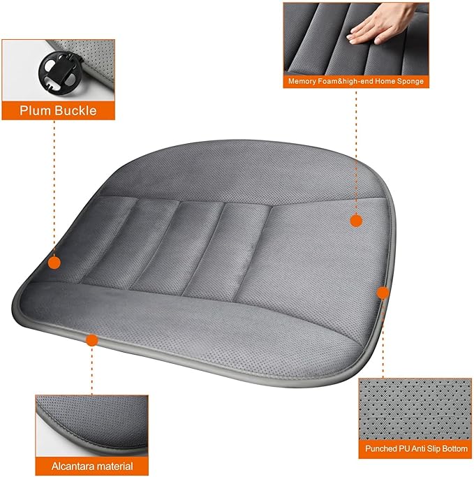 SUTILA Car Seat Cushion Pad 1inch Thick Comfort Seat Protector for Car Driver Seat Office Chair Home Use Memory Foam Seat Cushion with Non Slip Bottom, 20inch x 18.5inch (Grey)