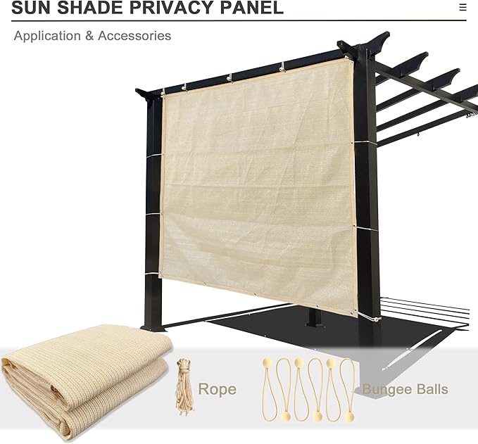 Sun Shade Privacy Panel with Grommets on 4 Sides for Patio, Awning, Window Cover, Pergola or Gazebo (Banha Beige, 8' x 5')