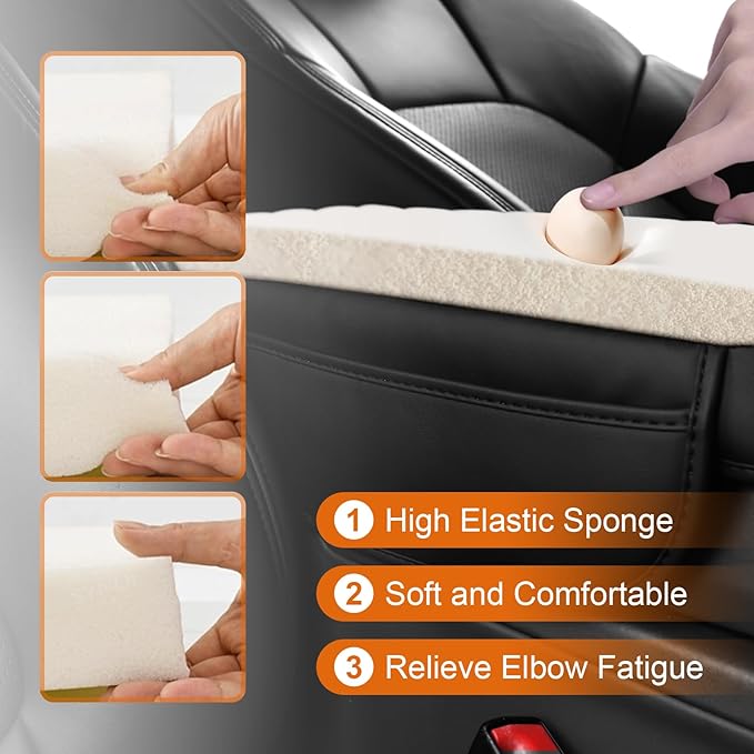 Center Console Armrest Cover for 2026 2025 2024-2021 Jeep Grand Cherokee L Accessories Arm Rest Pad Console Lid Protector Cushion Black with Pockets