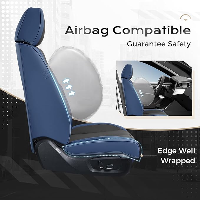 Coverado Seat Covers, Car Seat Covers Front Seats, Leather Seat Covers for Cars, Car Seat Protector Waterproof, Black Car Seat Cushion, Front Carseat Cover Universal Fit for Most Cars Blue