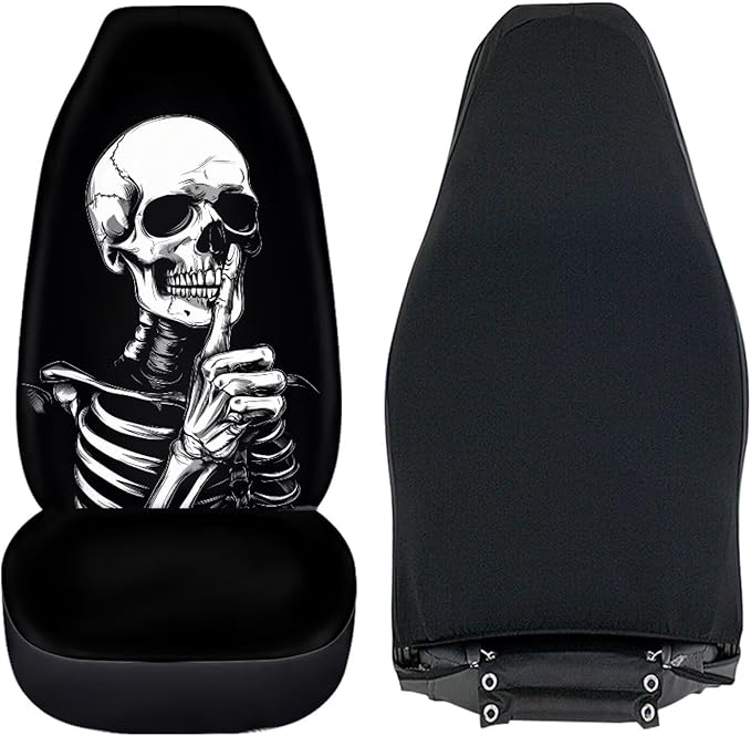 ELEQIN Goth Skull Universal High Back Fashion Car Seat Covers for Car Truck Suvs,sedans,Vehicles,Airbag Compatible Front Car Seat Covers 2 Pack