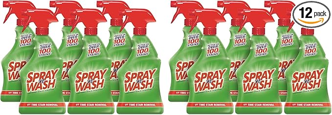 Spray N'Wash Pre-treat Laundry Stain Remover Bottles,Clear,1.37 Pound,132 Fl Oz,(Pack of 12)
