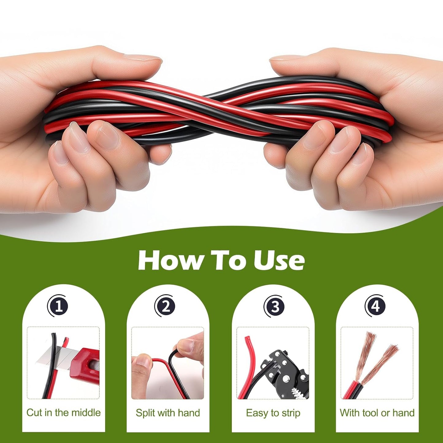 16 Gauge Wire 100FT, 16/2 AWG Red Black Hookup Electrical Wire LED Strips Extension Cord 12V/24V DC Cable, 16AWG 2 Conductors Flexible Wire for in-Home, Autos, Schools use