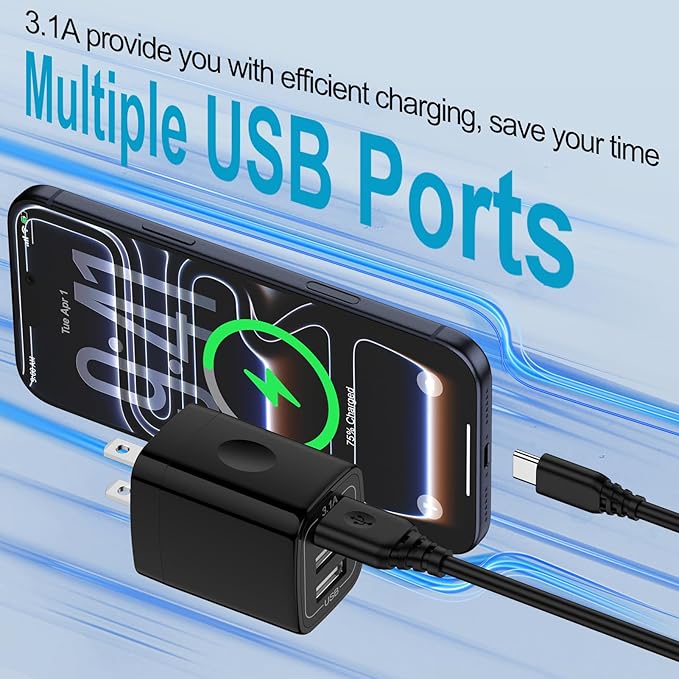 USB Wall Charger 2Pack Wall Plug 3-Multi Port Quick Charger Block Cube 3.1A Power Adapter for iPhone 17e 17 Pro Max Air 16e 16 15 14 13 12 Pro Max XS 8 iPad Samsung Galaxy S26 S25 S24 S23/Note20 Ultra