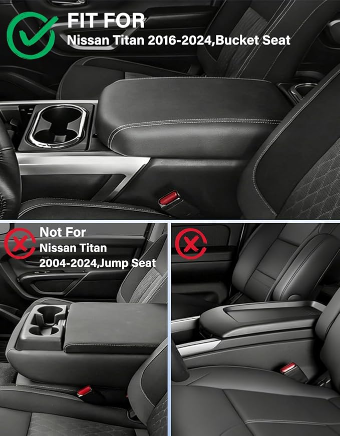 Center Console Armrest Cover for Nissan Titan 2016-2024, PU Leather Middle Console Lid Protector Arm Rest Cushion Anti-Scratch Thick Pad(Bucket Seat Only)