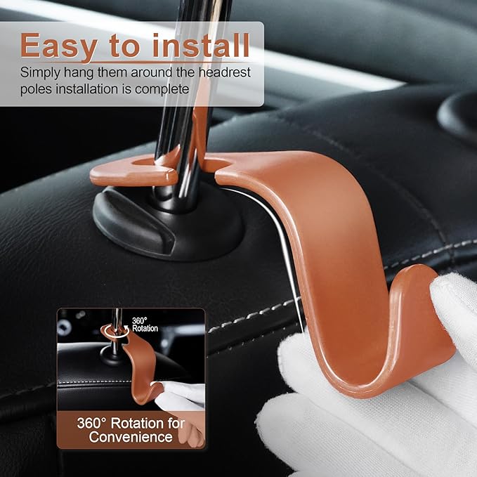 LivTee Car Seat Headrest Hook, Auto Seat Hook Hangers Organizer Interior Accessories for Purse Coats Umbrellas Grocery Bags Handbag, 4-Pack - Blown
