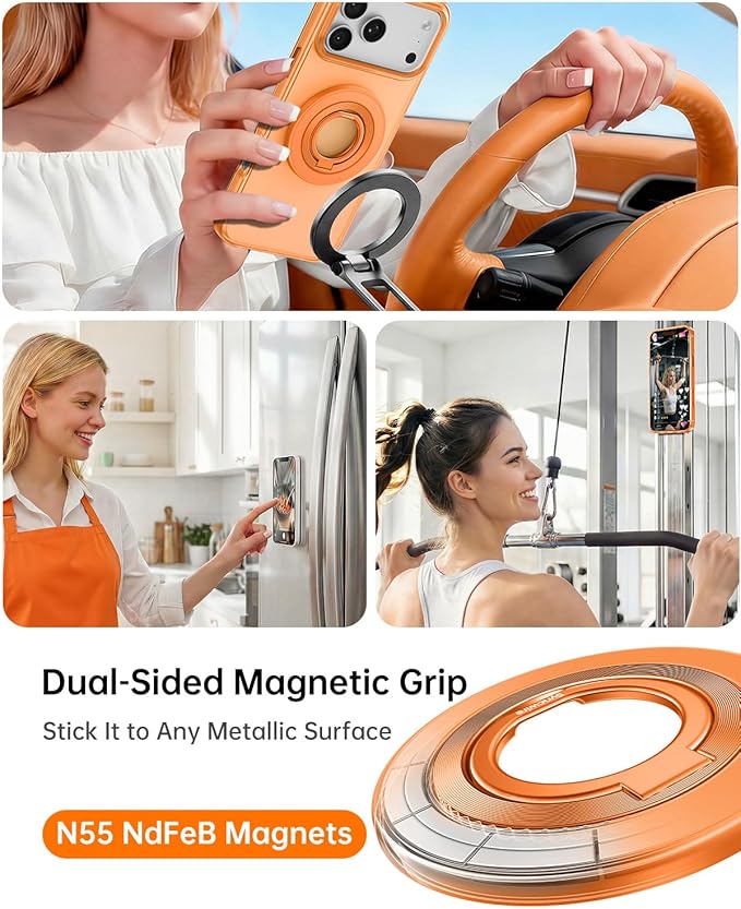 SYNCWIRE Magnetic Phone Ring Holder for MagSafe, 360° Rotation Cell Phone Grip Stand Finger Ring Kickstand Two-Sided Magnet Compatible with iPhone 17 Pro Max 16 15 14 13 12 MagSafe Accessories
