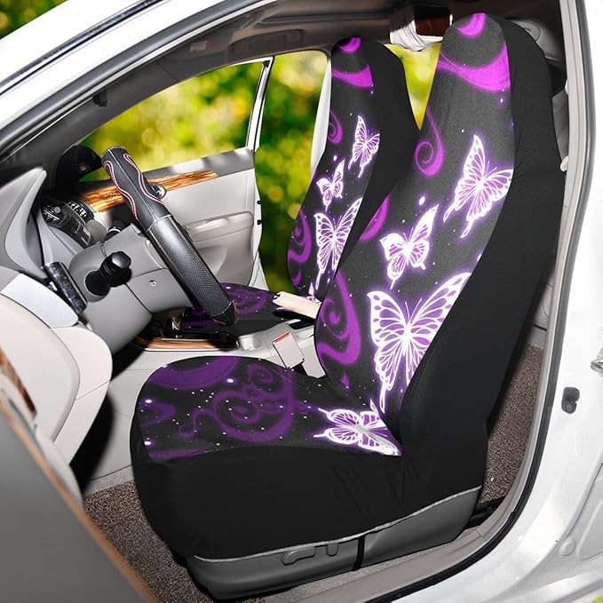 Butterfly Car Seat Covers Set of 2,Purple Butterflies Abstract Design Universal Auto Front Seat Protector Vehicle Seat Cushion Cover for Women Men Cute Car Accessories Fit for Car SUV Truck