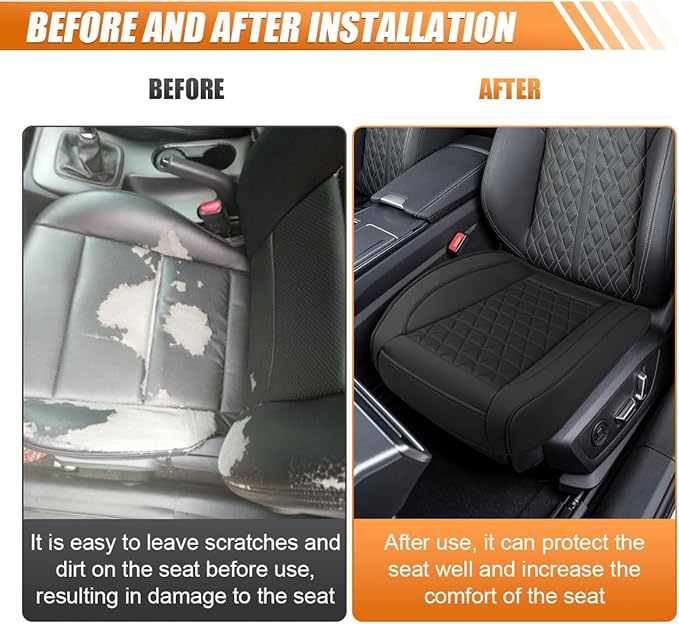 Luxury Faux Leather Car Seat Cover, Anti-Slip Waterproof Universal Front Bottom Seat Protector with Storage Pocket, Triangular Pattern Vehicle Seats Cushion for Sedans, SUVs, Trucks (2PCS&Black)