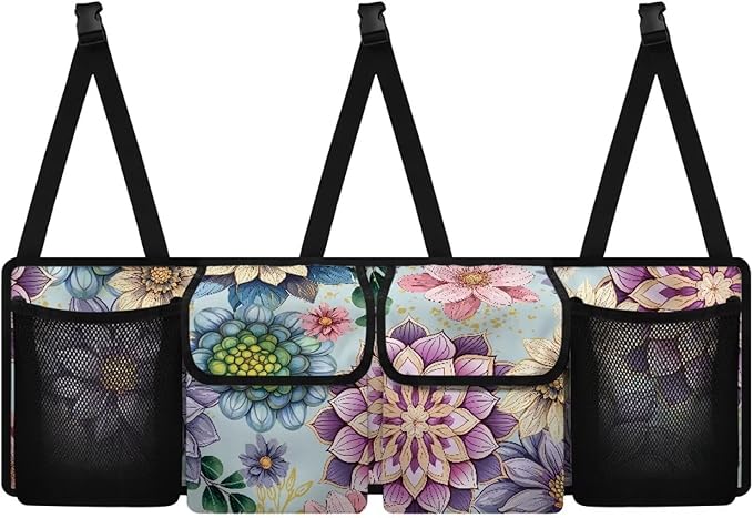 Bohemian Mandala Floral Flowers Car Trunk Organizer, Space Saving Expert, 4 Compartments, Multicolored