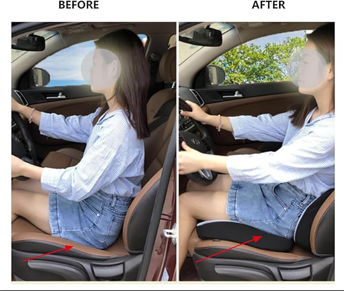 Heightening Wedge Car Seat Cushion Pad for Driving with Comfort Memory Foam, Curved Design Closely Adheres to The Lumbar Spine and Buttocks, Relieving Fatigue Broader Vision (Waist Cushion,Black)