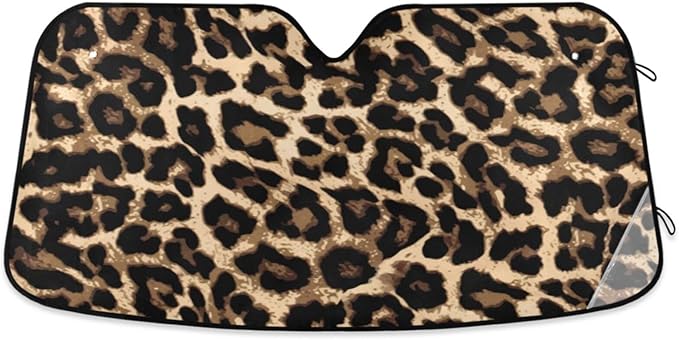 Leopard Print Car Windshield Sun Shade Foldable UV Ray Sun Visor Protector Sunshade to Keep Your Vehicle Cool (51" x 27")