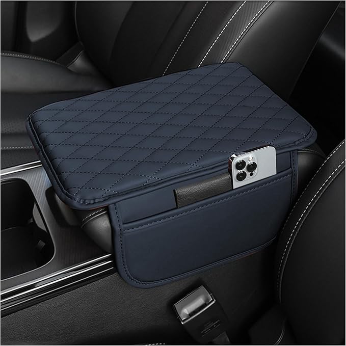 Upgraded Car Center Console Cover,Microfiber Leather Car Armrest Cover Cushion with 2 Storage Bags,Universal Car Armrest Storage Box Interior Accessories for Most Cars (Blue)