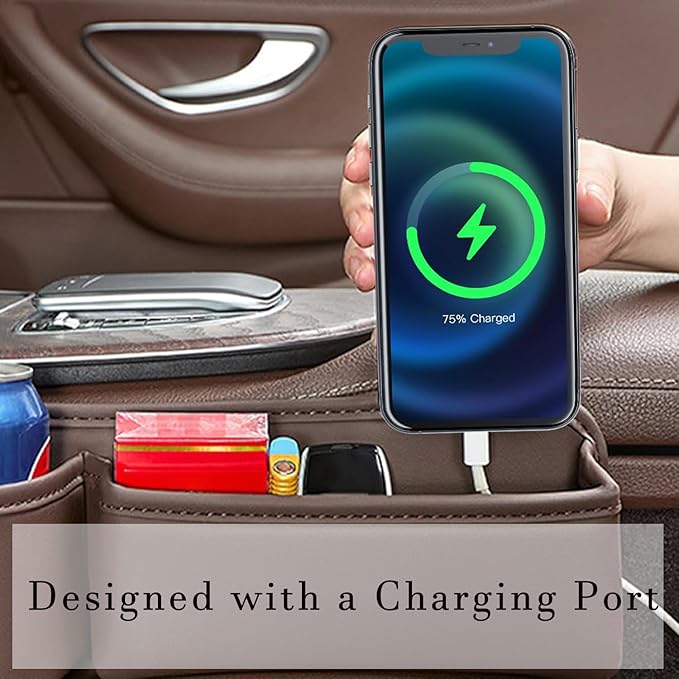 Car Seat Gap Filler with Cup Holder Multi Functional Leather Organizer for Vehicles Universal Storage Box for Drivers Side Car Seat Bags for Phones Glasses Keys Cards Ideal for Men and Women (Black)