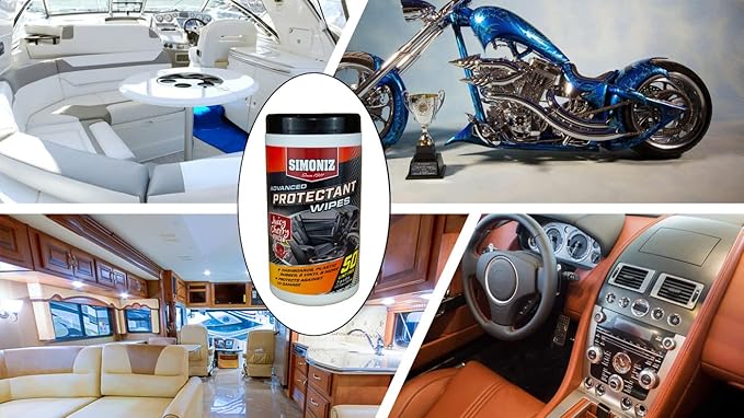 Simoniz Juicy Cherry Advanced UV Protectant Wipes Wipes – Interior Protectant or Most Surfaces - Plastic, Rubber, Vinyl Dashboards, Seats, Doors & Tires -Great for Cars, Trucks, SUVs, Boats 50 Count