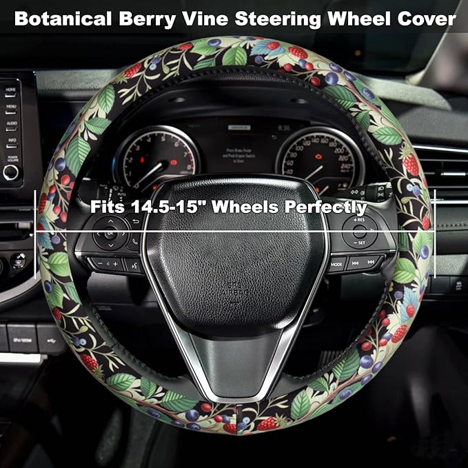 Botanical Berry Vine Steering Wheel Cover, Universal Fit,14.5-15 Inch (Botanical Berry Vine)