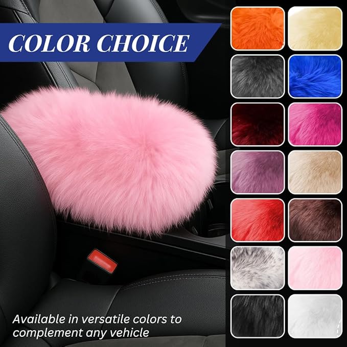 Andalus Brands Pure Australian Sheepskin Fluffy Car Center Console Cover, Luxurious Non-Shedding Furry Arm Rest Cover for Car, Versatile for All Seasons, Pink - (11.47" X 6.3")