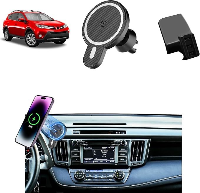 PZK Car Phone Holder for Toyota RAV4 2013-2015 2016 2017 2018 Accessories Custom Air Vent Phone Mount Magnetic 15W Fast Wireless Charger Hands Free 360° Rotation Cell Phone Automobile Cradles