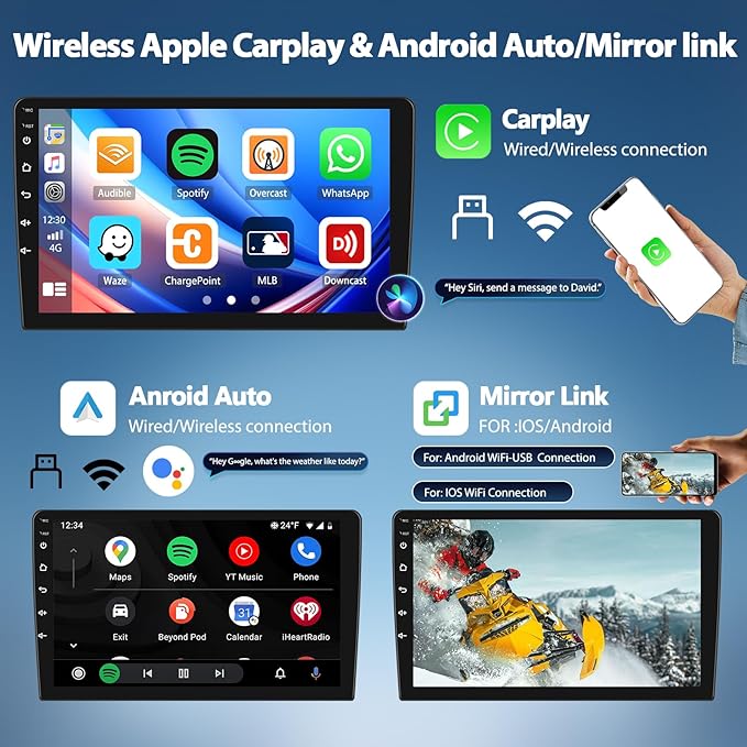 2G+64G Android 15 Car Stereo for Hyundai Sonata 2010-2015 with Wireless Carplay Android Auto,9” Touchscreen Hyundai Sonata Car Radio with Mirror Link WiFi/GPS Bluetooth FM/RDS SWC+AHD Rear Camera