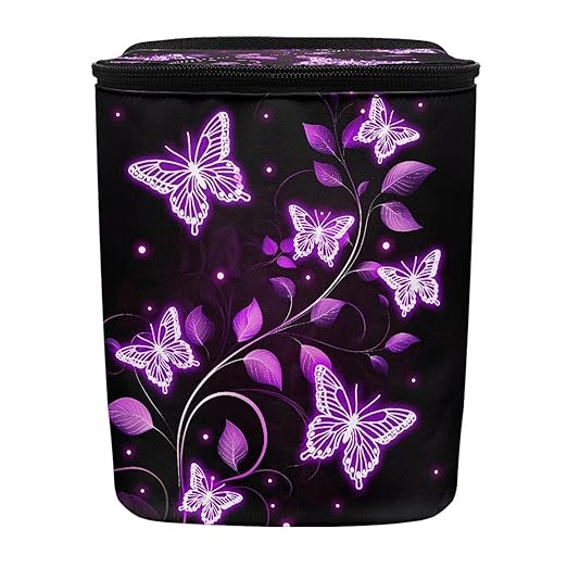 BIGCARJOB Purple Butterfly Print Car Trash Bags Hanging Automotive Car Garbage Bin with Adjustable Straps Reusable Auto Trash Bin Garbage Bags Butterfly Auto Accessories for Front Seat