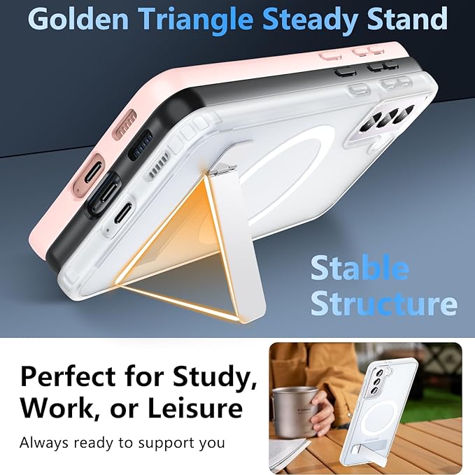 OWKEY for Samsung Galaxy S21 Case with Stand, Magnetic Shockproof Case Fit for Magsafe Translucent Matte Cover for Samsung S21, White