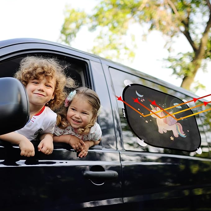 Car Window Shade for Baby, 2 Pack UV Protection Breathable Universal Fit Mesh Car Window Shades, 2 Pack with 8 Suction Cups- 17.7 x 14 inches