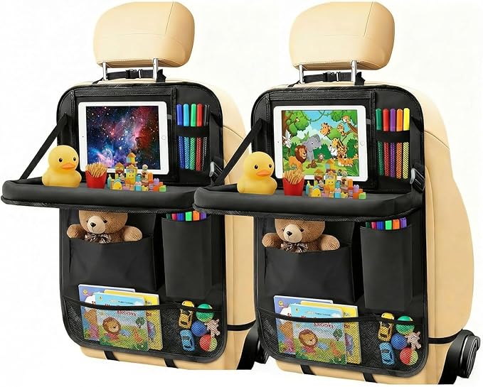 2-Pack Black Car Backseat Organizer, 10 Storage Pockets and Tablet Holder, Back Seat Organizer for Kids, Family Road Trip Essentials, Travel Accessories-Black