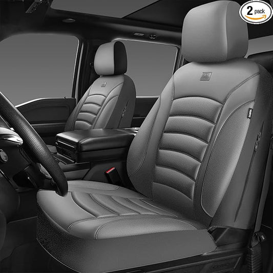 CAR PASS 3D Foam PU Leather Car Seat Covers, Universal Seat Covers Front 2 for Trucks SUV Sedan Automotive Seat Covers Armrest Airbag Compatible Waterproof Comfortable Faux Nappa Leather All Gray