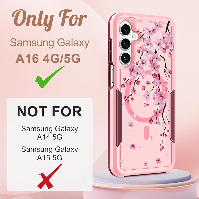 for Samsung Galaxy A16 5G Phone Case - Compatible with MagSafe Women Girls Cute Magnetic Protective Cover Girly Kawaii Flower Blossom Heavy Duty Shockproof Design for Samsung A16 5G Case