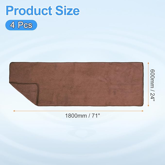 HARFINGTON 4 Pack Microfiber Cleaning Cloth, 71" x 24" Multi-Functional Cleaning Towels Reusable Absorbent Rags for Car Wash Kitchen Household Window Clean, Brown