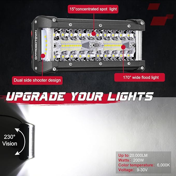 OFFROADTOWN 7inch LED Light Bars Side Shooter LED Pods Off Road Fog Lights Driving Lights Cube with Black Red Blue Side Cover for Truck ATV UTV Motorcycle Pickup Boat