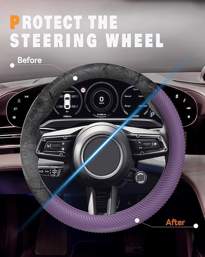 WOCOCN Car Steering Wheel Cover, Thin Anti-Skid Silicone Steering Wheel Cover for Men & Women, Universal Automotive Interior Accessories for Most Cars (Purple)