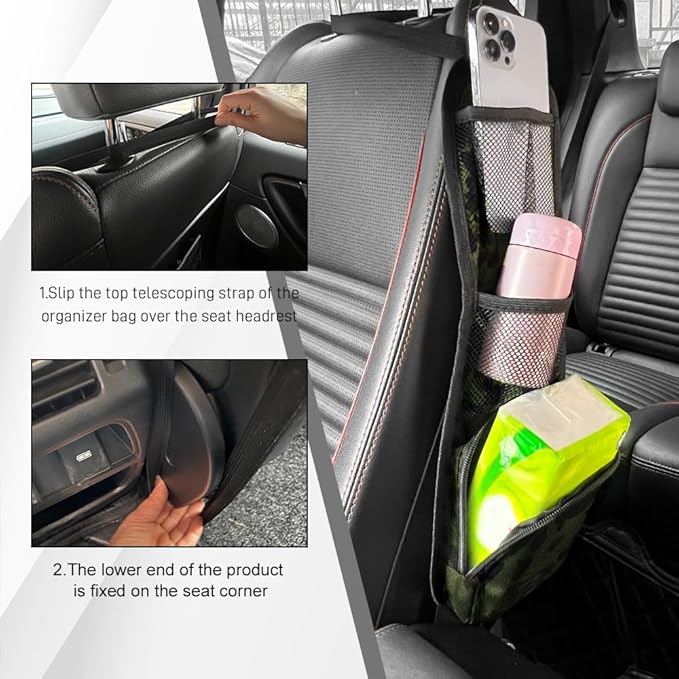 2PCS Car Seat Side Organizer, Seat Side Storage Pocket, Multifunctional Mesh Net Pocket, Car Multi-Pockets Backseat Organizer Side Hanging Bag for Storage Coins, Cell Phones (Green, 2PCS)