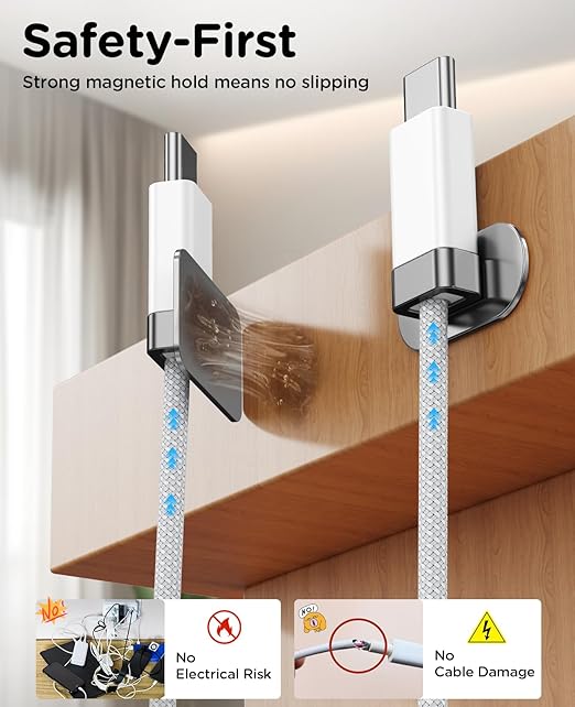 StayCable 5FT USB A to USB C Cable with Built-in Magnetic Holder for Nightstand, Desk and Car, 3A Fast Charging Anti-Fall Cord with 2 Adhesive Metal Plates, Braid Type-C Data Cable for iPhone 17