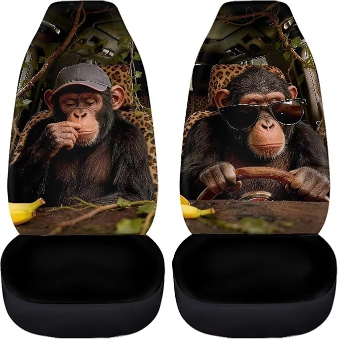 Funny Car Front Seat Covers Breathable Car Seat Cover for Front Seats Set of 2 Gorilla Elastic Polyester Removable Automotive Accessories for Cars Sedans and SUVs