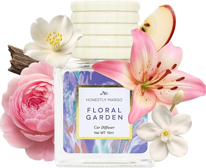 Honestly Margo Floral Garden Car Diffuser Air Freshener (0.34 Fl Oz, Pack of 1) – Stylish Scent Diffuser with Perfume – Must-Have Essentials for Women, Car Fresheners Long Lasting for a Fresh Drive