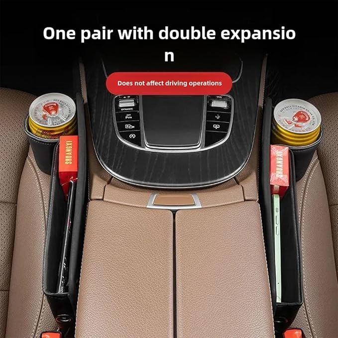 Car Seat Gap Organizer & Cup Holder Expander - Anti-Slip Design, Universal Fit for SUV/Truck, Prevent Phone/Keys Falling (Black)