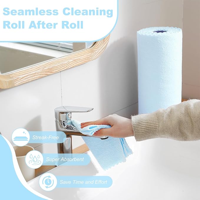 Jessy Home 2 Roll Reusable Paper Towels,100 Sheets Tear Away Microfiber Cleaning Cloth, Lint Free Cleaning Rags for Kitchen, Dishcloth,Household Cleaning Supplies