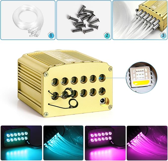 Car Starlight Headliner Kit, 4 Colors 32W Twinkle & Meteor Fiber Optic Shooting Stars Lights, 2 in 1 Light Engine 700pcs*0.03in*13.1ft+240 RGBW 4 Port Ceiling Starlights for Car Home Roof Décor