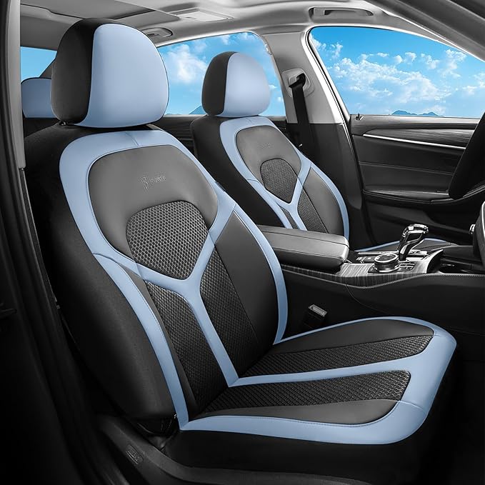 FLORICH Car Seat Covers Front Seat, Universal Seat Cover 2 Seats, Automotive Seat Covers with Mesh Leather, Waterproof Car Seat Protector, Breathable Car Seat Cushion for Most Car SUV Truck Blue