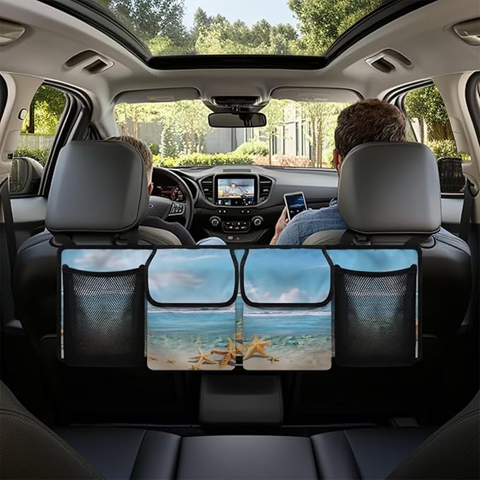Beach Sea Starfish Trunk Organizer for Car Large Capacity Car Organizer, Foldable Trunk organizer for SUVs & Sedans, Space Saving Car Organization for Car Accessories, Tools, Sundries