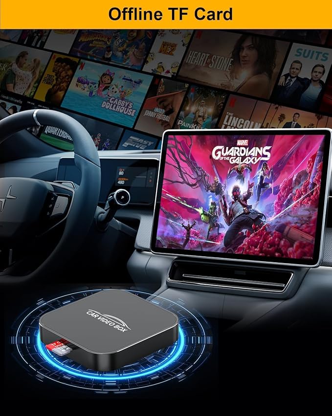 5-in-1 Wireless CarPlay Adapter with Netflix/YouTube/TF, Android Auto & Carplay Adapter with USB-A and USB-C Cables,Convert Wired to Wireless Apple Dongle, Magic Video Ai Box Car Play for iOS 10+