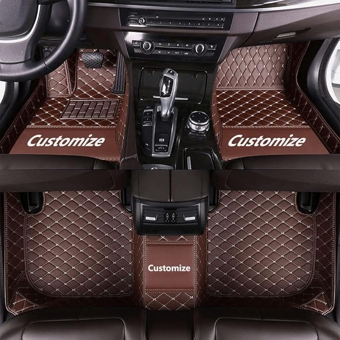 Custom Car Floor Mat Compatible with 97% Car Models Luxury Leather All Weather Waterproof Anti-Skid Full Coverage Car Mats (Brown)