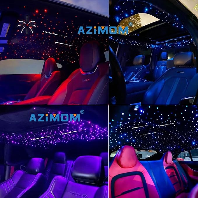 AZIMOM Mini 6W Twinkle 400pcs0.03in 9.8ft Fiber Optic Starlight Headliner+ 180pcs Fiber Pure White Meteor Shooting Star for Car Home, End Glow Fiber Strands Sound-Activated APP& Remote Control
