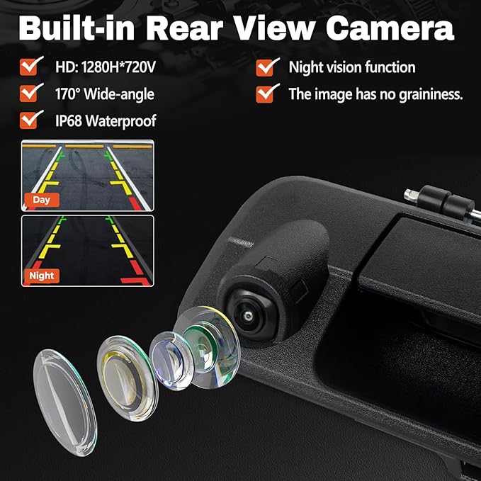 Tailgate Handle Backup Camera Compatible with 2007-2013 Toyota Tundra, Tailgate Latch Door Handle with Rear View Reverse Camera RCA Connector Backup Kit Replaces# 81214, 690900C051, 69090-0C051