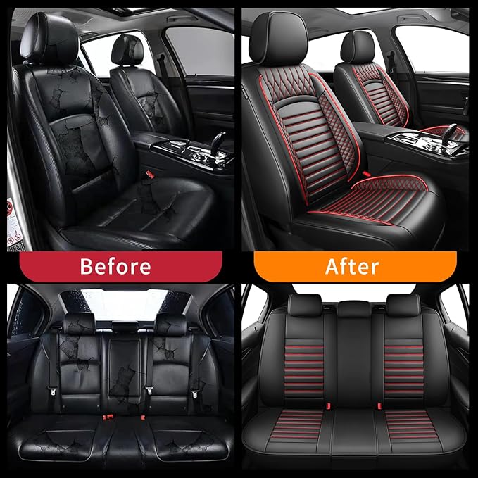 Fit Forester Car Seat Covers for Subaru Forester 2007-2025 2026 - Upgraded Premium Waterproof & Breathable Leather, Airbag Compatible, All-Weather Seat Cushion Protector (Full Set, Black+Red)